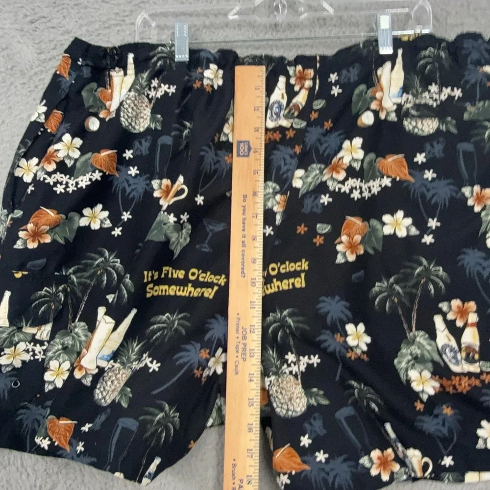 Big Dogs Swim Trunks Mens 2XL Black Hawaiian Beer Print Elastic Waist Mesh Lined